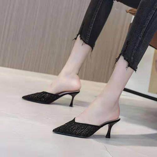 2021夏季新款韩版时尚网?水钻细跟时装拖鞋，其它，她他麦