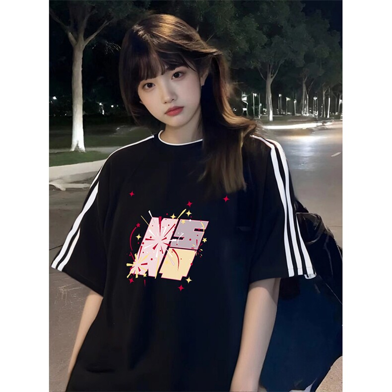 抖音得物高品质二开240克宽松纯棉美式潮牌三条杠织带短袖T恤,男装T恤,电商A486-1