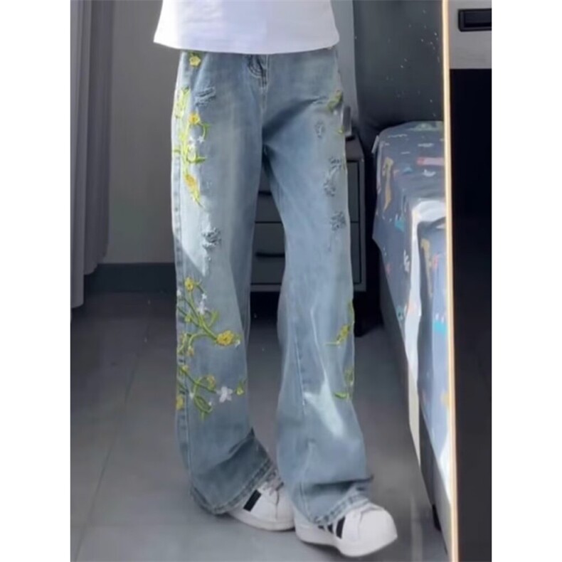 【现货】DA451-特批55春秋季新款潮牌小众藤条花卉刺绣牛仔裤男,男装牛仔裤,星座603-2
