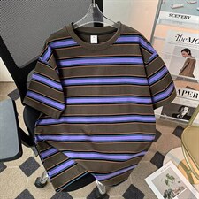 撞色条纹重磅圆领短袖t恤男款潮流休闲复古半袖上衣2269 P45,男装T恤,星座410-2,四季星座 撞色条纹重磅圆领短袖t恤男款潮流休闲复古半袖上衣2269 P45,男装T恤,星座410-2,四季星座