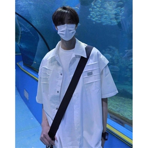 短袖衬衫男夏季薄款设计痞帅风半袖发型师小众褶皱衬衣 CT261图片