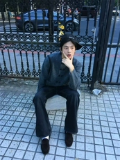 预售款~已下单秋冬深灰色双排扣设计感针织开衫毛衣MY2578批68，男装针织衫/毛衣，星座1411A-6