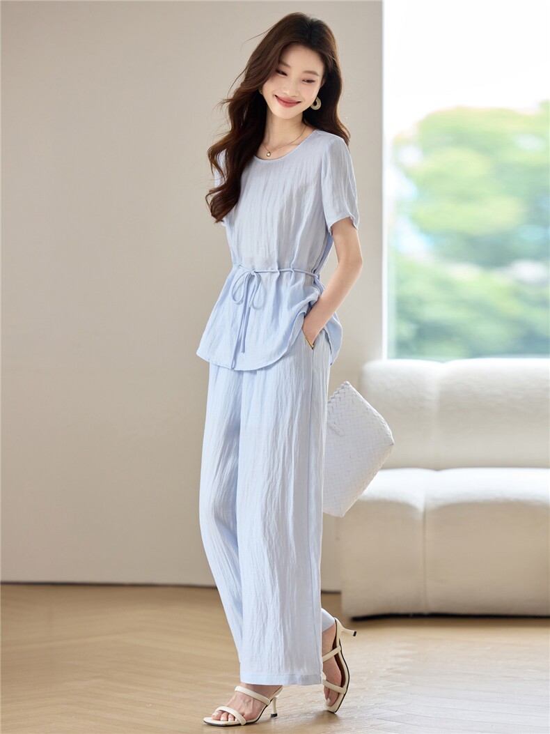 天丝亚麻套装女2026夏季新款高级感时尚休闲洋气减龄阔腿裤两件套,女装套装/套裙,简韵佳