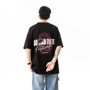 重磅印花美式高街冰丝短袖T恤B386-DB79-批38-控58图片