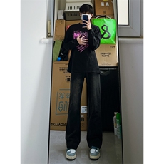 B221美式ins高街暗黑光版修身微喇牛仔裤LK23137-P55控78，男装牛仔裤，电商B221