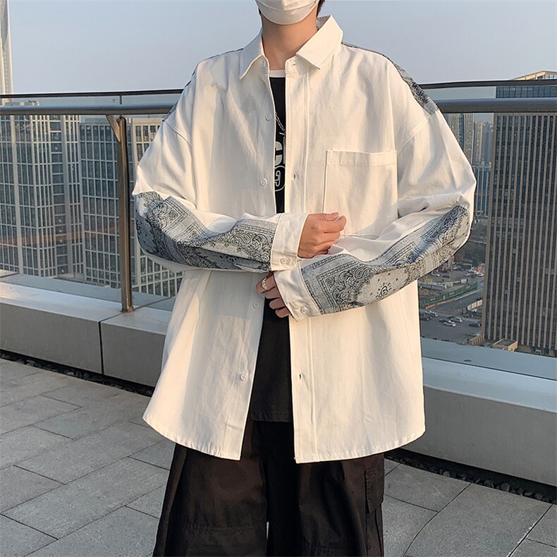 春季潮流印花长袖衬衫男设计感小众港风日系休闲外套  W2834-P32图片