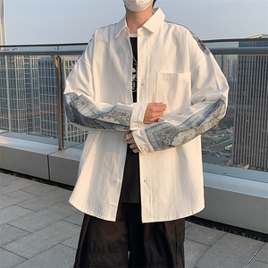 春季潮流印花长袖衬衫男设计感小众港风日系休闲外套  W2834-P32图片