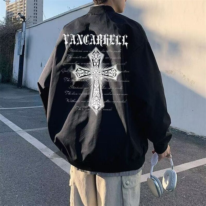 春秋款薄款欧美高街小众vibe美式棒球服男款复古夹克外套,男装夹克,星座506A