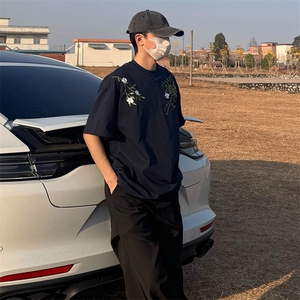 万针全刺绣工艺抖音得物高品质260克重磅纯棉双纱美式高街短袖T恤图片