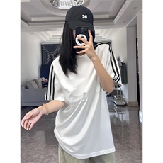 抖音得物高品质二开240克宽松纯棉美式潮牌三条杠织带短袖T恤，男装T恤，电商A486-1