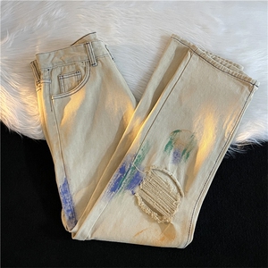 破洞扎染牛仔裤男潮牌设计感高街嘻哈潮流宽松工装裤N0927-P55图片