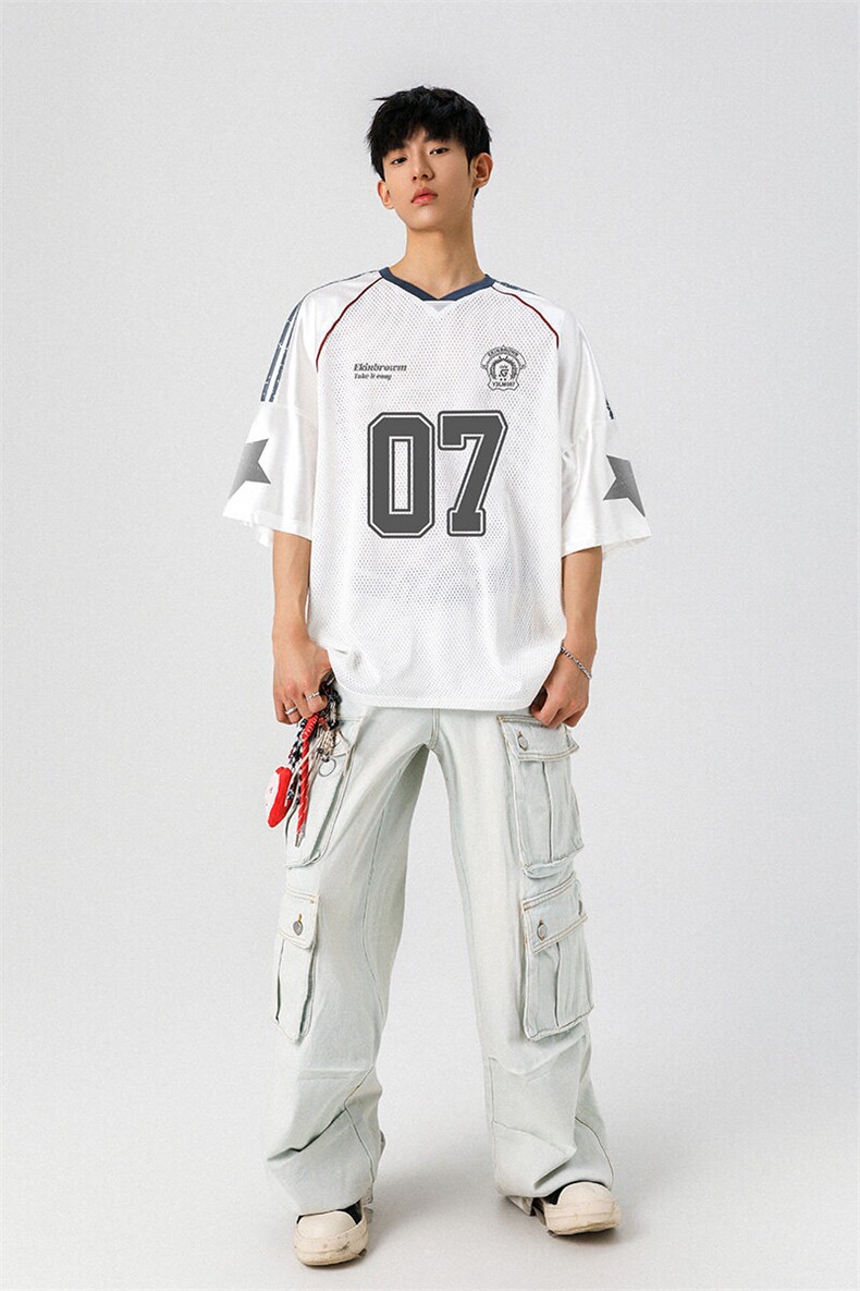 美式橄榄球透气球衣印花网面大码M-5XL短袖T恤男DX78027P39控65,男装T恤,星座226-1