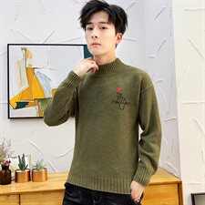 秋冬中领毛衣男比心套头外套男毛衫打底针织衫高领爱心黑M227P35，男装针织衫/毛衣，星座1207