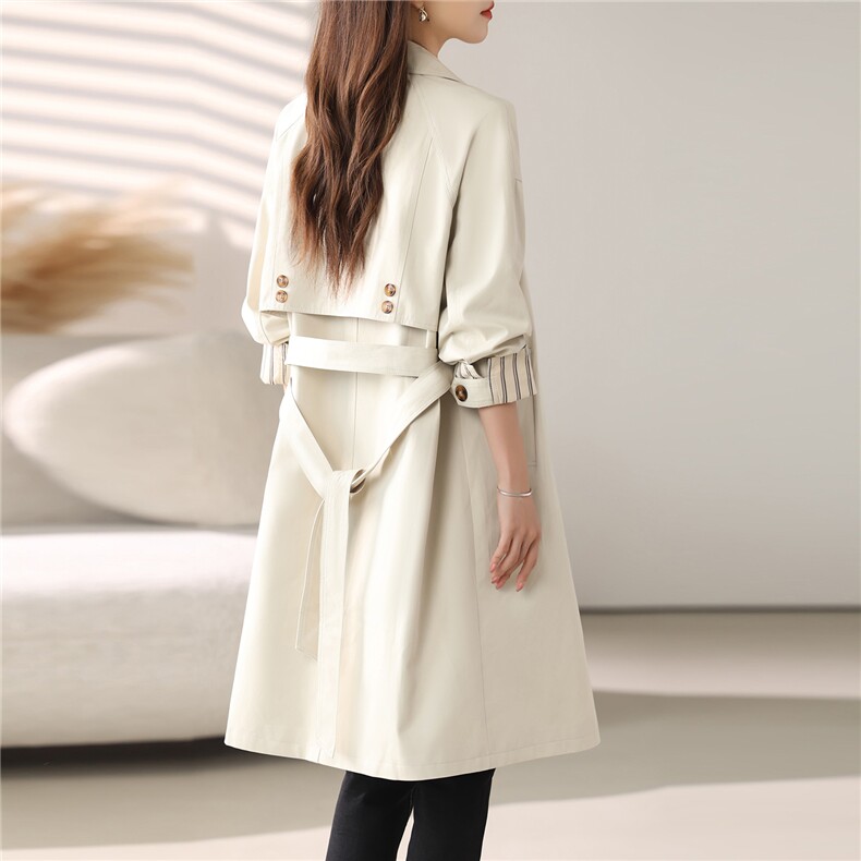 米白色气质中长款风衣外套女2025秋季新款时尚翻领休闲高级感大衣,女装风衣,慕咨