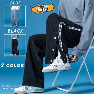 2025冬季新款加厚玉米格拼接卫裤棋盘格子休闲裤蓝GK63-P55，男装休闲裤，电商B277A（原A068）