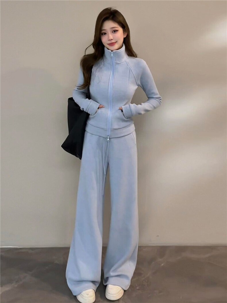 时尚减龄女春季气质休闲套装高级感穿搭立领开衫外套阔腿裤两件套,女装套装/套裙,江南
