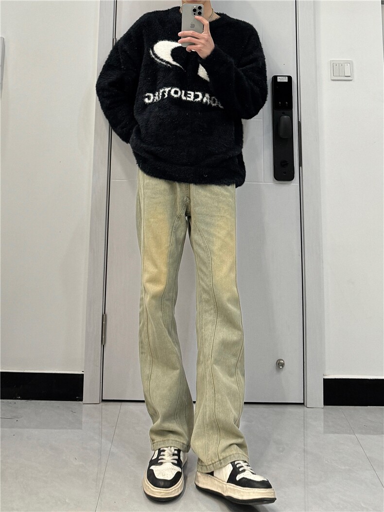 美式高街vibe拼接黄泥牛仔裤修身直筒裤XZ310A-4-NZ27JG,男装牛仔裤,星座310A-4