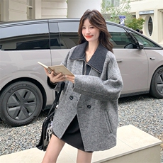 假两件灰色双面呢羊毛外套女秋冬2025新款短款呢大衣高级感气质，女装毛呢外套，2C269