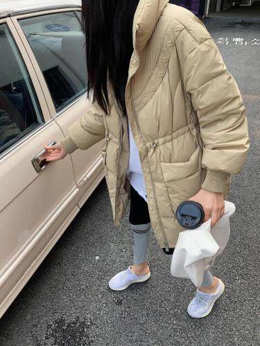 【冬季】新款羽绒服拼接毛线立领抽绳韩版羽绒服，女装羽绒服，E莎