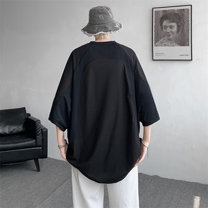 8XL-M 特大码日系复古山西速干镂空拼接短袖T恤上衣男DX319P50图片