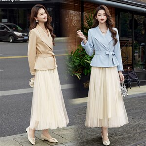 现货2026春装新款时尚气质潮流女小外套蕾丝半裙套装通用两件套，女装套装/套裙，奋斗女王