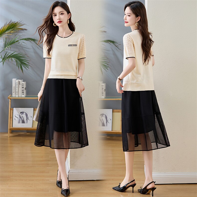 小香风时尚套装裙女2025夏新款气质显瘦减龄短袖上衣半身裙两件套，女装套装/套裙，欣贝拉