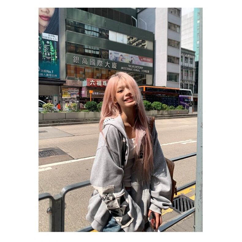 美式复古人像印花贴布连帽卫衣男女宽松休闲百搭帽衫外套Y6003,女装短外套,星座601-1