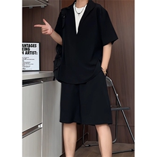 TZ50525053/P55夏季假两件衬衫短裤套装男短袖纯色老钱风两件套，男装衬衫，电商A141