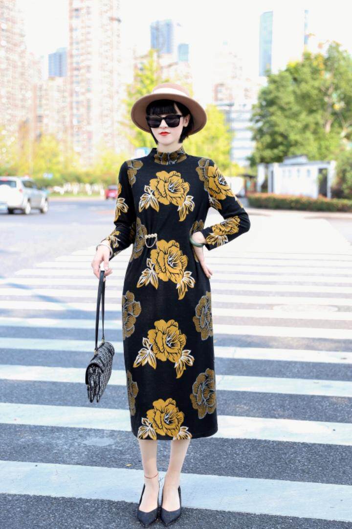 气质小高领连衣裙貂绒含羊毛，女装连衣裙，澳洛菲