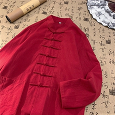 现货主推风春秋新款棉麻复古盘口长袖衬衫中式唐装CS03-P55，男装衬衫，星座217-5