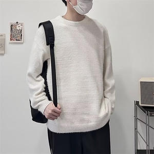 深灰色美式复古毛衣男款秋冬圆领长袖针织衫cleanfit慵懒风打底衫图片