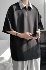 夏款男休闲卫衣牛仔领拼接POLO衫短袖T恤外套A071-T15-P45，男装T恤，电商A071