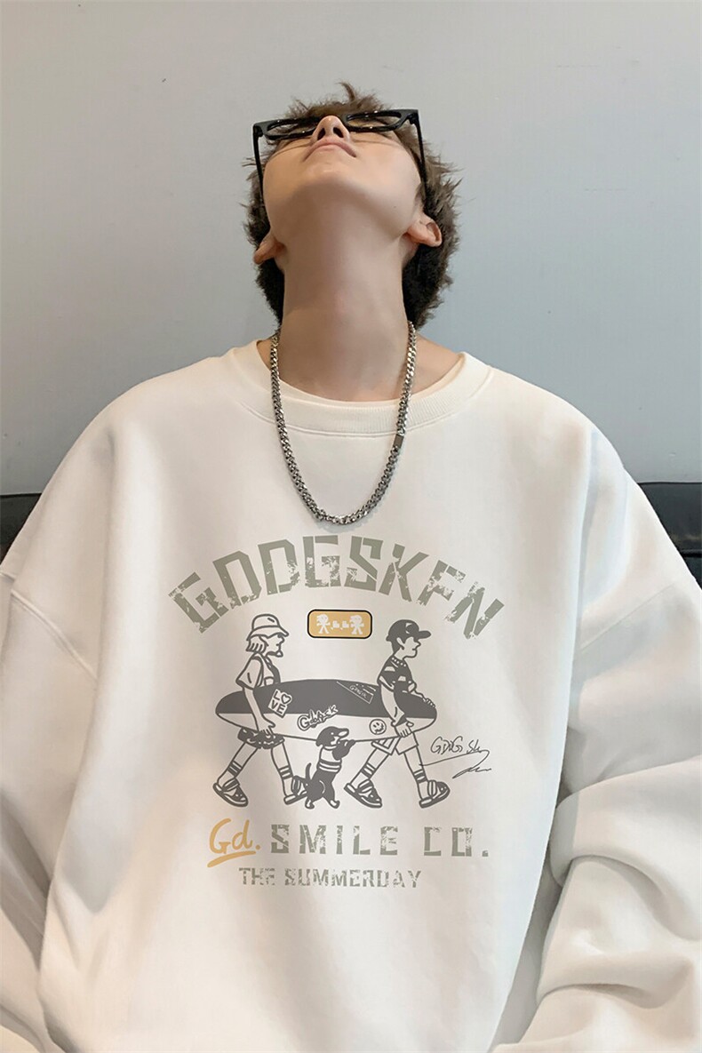 内景春季重磅复古圆领卫衣男潮大码宽松打底衫WY9094/P35加绒P45,男装卫衣,电商B316