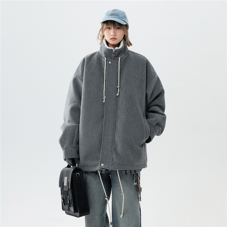 抽绳立领呢子羊羔绒内胆棉衣宽松加厚保暖抗寒棉服A170-N65-P125,男装棉衣,电商A170