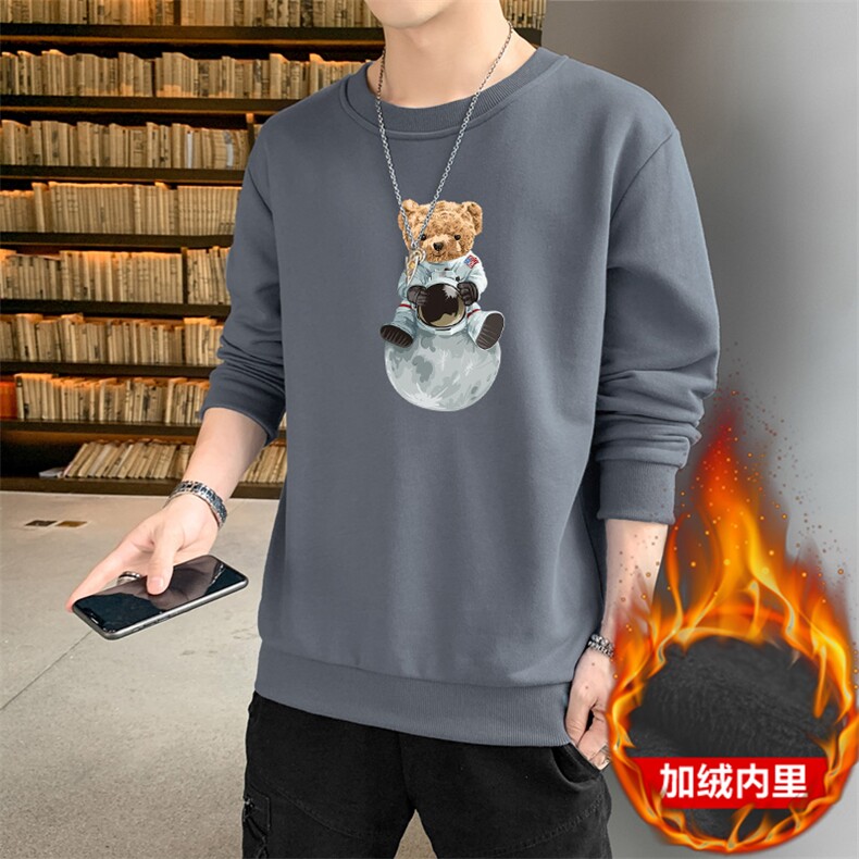 抖音现货热销秋冬男士休闲大码小熊印花潮流圆领加绒卫衣打底衫,男装T恤,星座1816-2（原1210–2）