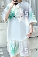 2025夏季新款旋律风车大码冰丝短袖T恤套装M-5XHQ25572-P60，男装T恤，电商A022