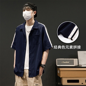 2023夏季新款t恤潮流灰墙短袖男宽松衬衫半袖时尚百搭CS3507-p45图片