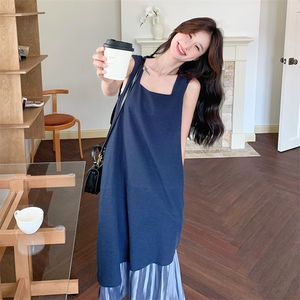 垂感高级感背心裙女夏季2025新款独特设计感拼接复古风撞色连衣裙图片