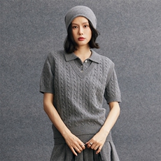 2025舒适百搭简约翻领半袖针织衫秋冬新款，女装针织衫/毛衣，五色羊羊绒