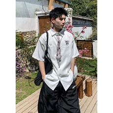创意设计感领带涂鸦白色衬衫短袖男女夏季趣味学院风衬衣C384，男装T恤，星座1116A（原606A-3）