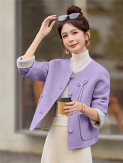 双面羊绒大衣女小个子2025年新款高级感短款秋冬季韩系羊毛呢外套，女装毛呢外套，韩宇舍