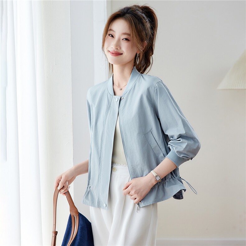 2026年春季宽松立领纯色棒球服短外套夹克开衫,女装短外套,简韵佳