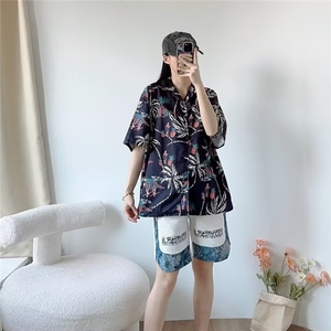 风半袖男女花衬衫水墨画山水系海边户外情侣衬衣外套男CS2547图片