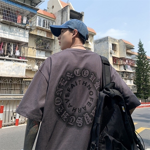 904-XT04-P35 美式复古哥特文胶印宽松短袖T恤图片