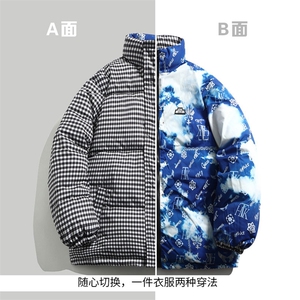 双面穿2025冬装格子棉衣男立领棉服女宽松棉袄外套3327-P100控148图片