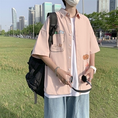 新款韩版时尚宽松百搭口袋涂鸦青少年夏短袖衬衫男衬衣W841-P32，男装衬衫，星座512-2