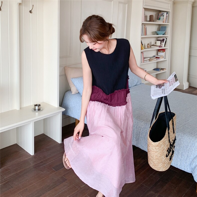 现货+买家秀宫庭风拼接背心连衣裙渡假风2C187-8818-P140-K198,女装连衣裙,2C187