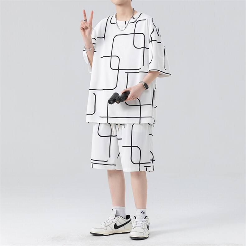 2025青少年运动套装印花休闲短袖短裤五分袖T恤帅气男TZ6010特P40,男装T恤,星座301B-2（原A443-1）