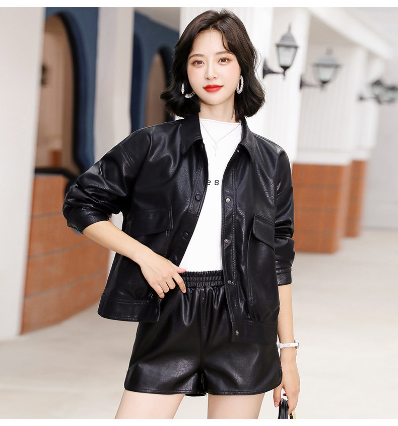 春秋季皮衣外套女单排扣胖mm新款2022年宽松大码时尚翻领皮夹克详情11