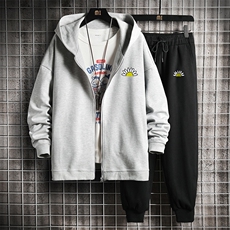 TK6089-P85开衫连帽卫衣套装男运动套装两件套网格挂拍，男装休闲套装，电商A040A